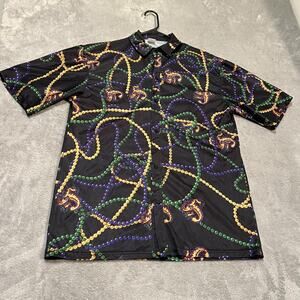 Jacksonville Jumbo Shrimp Shirt Mens XL MiLB Button Up Mardi Gras Beads